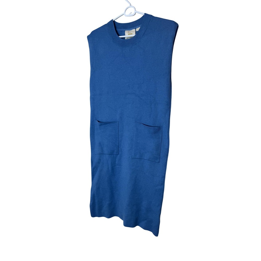 Maeve Sweater Dress Womens Small Blue Sleeveless Knit Crew Neck Knee Length